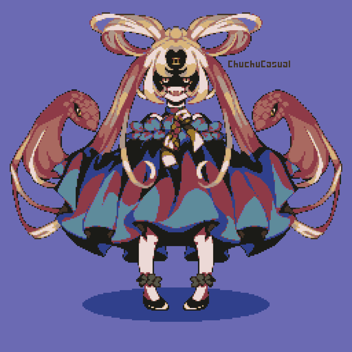 chuchucasual's tweet photo. Made for the #lospecdailies with the theme #hair the palette #miri16                ヾ(☆▽☆) ---------------------------------------- #pixelart #art #aseprite #pixelartist #Brazil #Brasil #ArtistOnTwitter #longcat #monster #cute #kawaii #medusa #characterart https://t.co/CRRUj9Rcm9