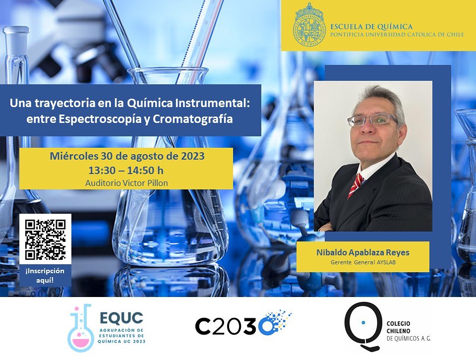 CChQuimicos's tweet photo. ¡Mañana! Nibaldo Apablaza, dictará charla a los estudiantes de la carrera de Química de la @FQuimica_UC Patrocinado por @equc @ciencia2030_uc y el @CChQuimicos
30 de agosto Auditorio Víctor Pillon 13:30 h
#equc #ciencia2030 #colegiodequimicos #química #quimicainstrumental https://t.co/YMLCSozZVL