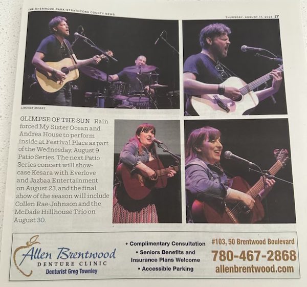 Thanks @ShPk_News for the mention and thanks again @FestivalPlaceSP for having us on Aug 9th! And Andrea House! Reminder to all that the last show of the 2023 Qualico Patio Series is tomorrow night - the forecast looks amazing!) #strathconacounty #albertamusic