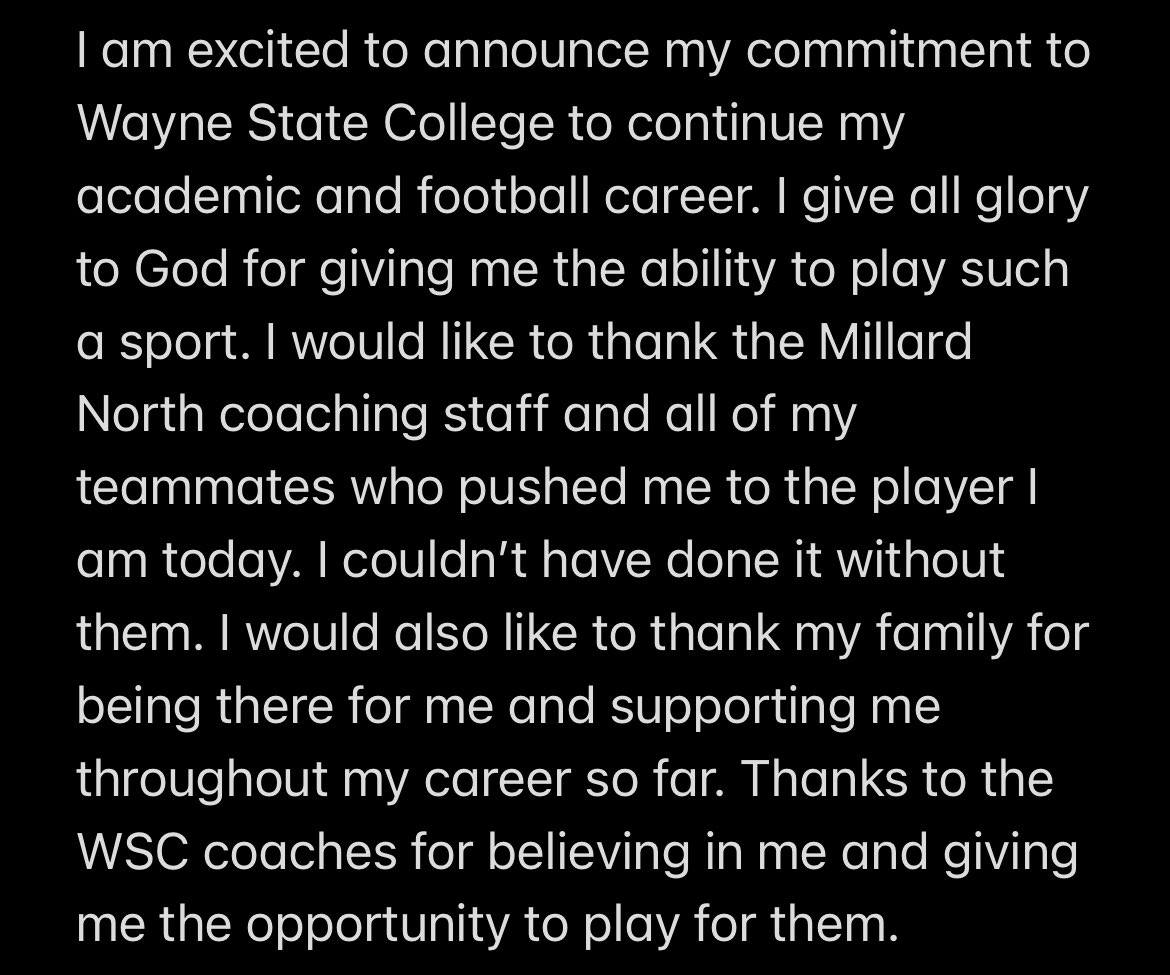 Go Wildcats 🐯 <a href="/MillardNorthFB/">Millard North⚡FB</a> <a href="/WayneStFootball/">Wayne State Football</a> <a href="/Coach_Prosser/">Collin Prosser</a> <a href="/LMasters8/">Logan Masters</a>