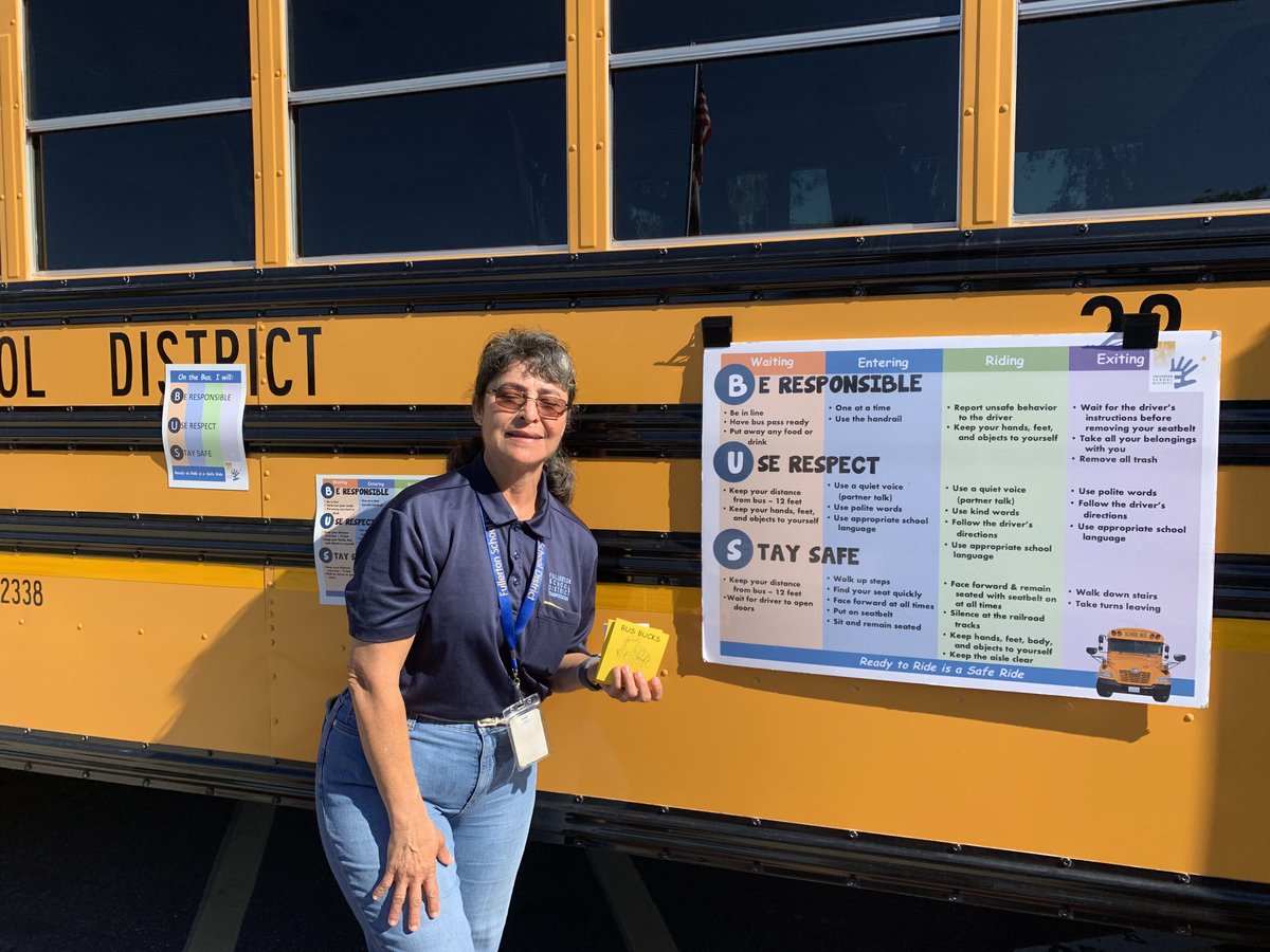 ParksJHS's tweet photo. PBIS on the BUS!  Showing students #TheParksWAY on the bus with the @FSDTranspo team.  Let's earn those bus bucks!  @FullertonSD @pbiscoachamy https://t.co/XlLxNmPKyy