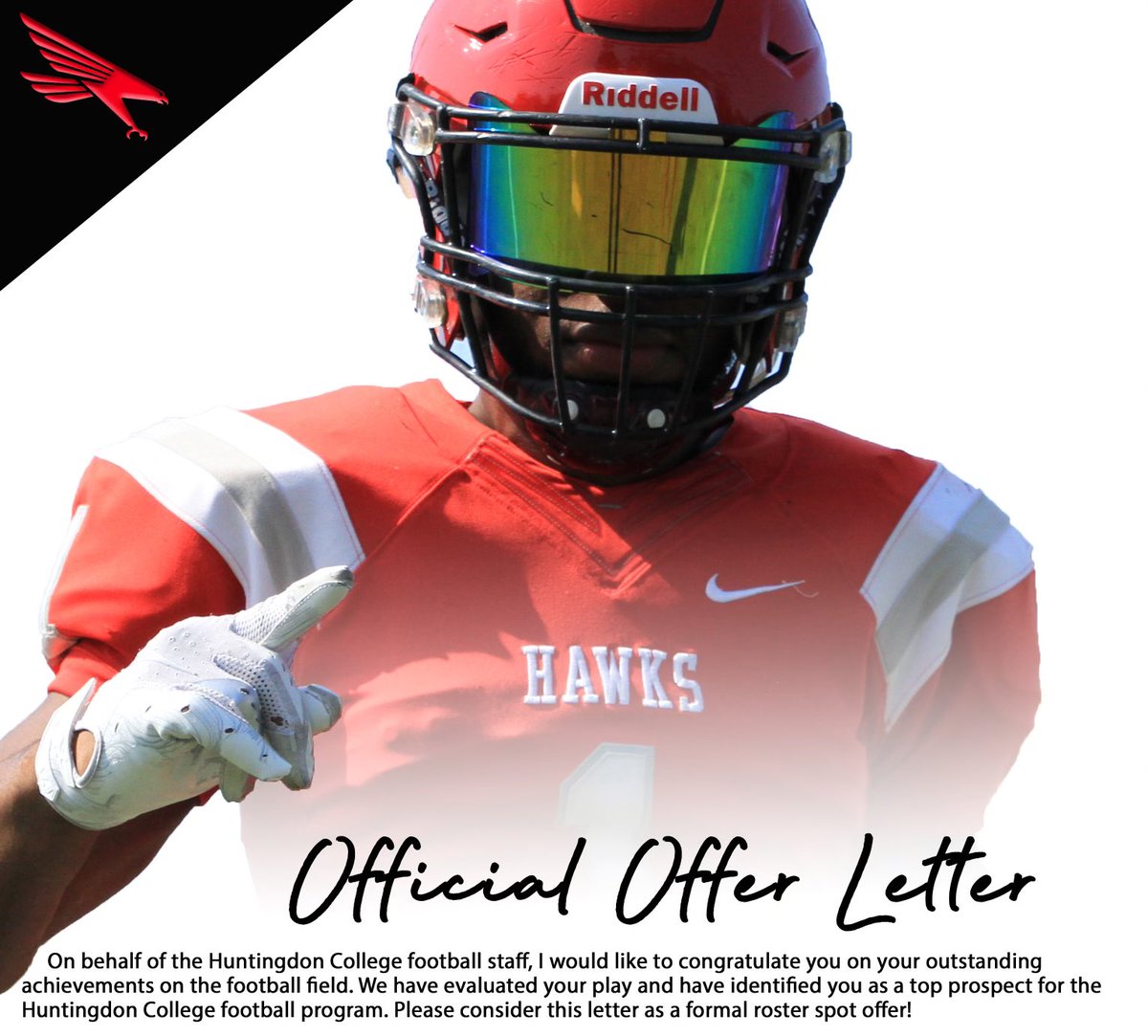 Blessed to receive an offer to play the game I love <a href="/HawksFootball/">Huntingdon Football</a> 
<a href="/CoachPowellHC/">Coach Eli Powell</a>