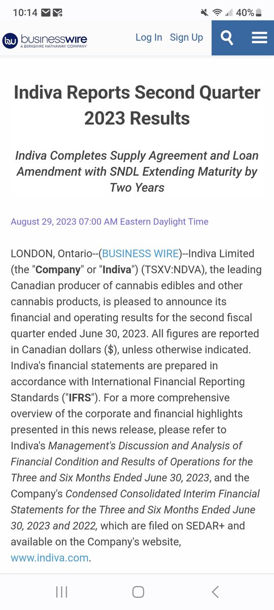 TradingAnalyst1's tweet photo. $NDVA #Indiva Reports Second Quarter 2023 Results
Indiva Completes Supply Agreement and Loan Amendment with $SNDL Extending Maturity by Two Years
#Cannabis #MarijuanaNews @WeedFeed
https://t.co/27Je6T0CCN https://t.co/n2sZ0VlKhk