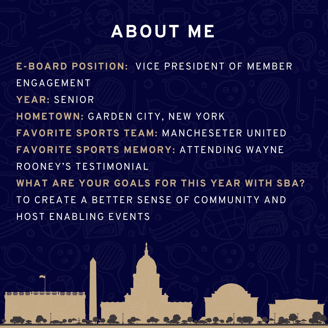 Next up in our EBoard spotlights is our Vice President of Member Engagement Aidan McKernan. A business major with a concentrations in finance and sport management, Aidan cannot wait to get the year started and to involve the student body!