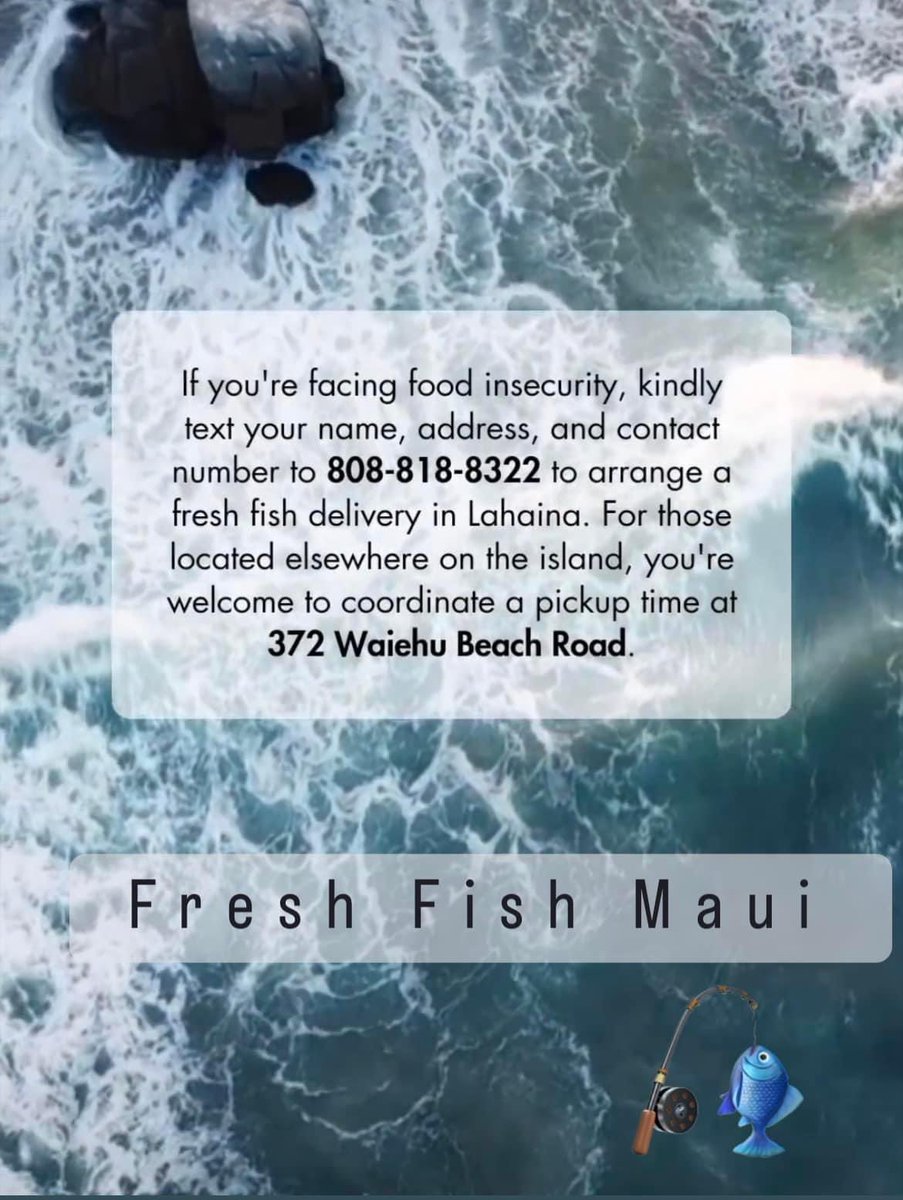 Anyone facing food insecurity on Maui can text for fresh fish delivery in the west side, or pick up in central Maui in Waiehu 🐠🐟🎣

So beautiful how everyone is offering to help 🥰

❤️🙏 #Mauifires #mauistrong #lahainastrong
