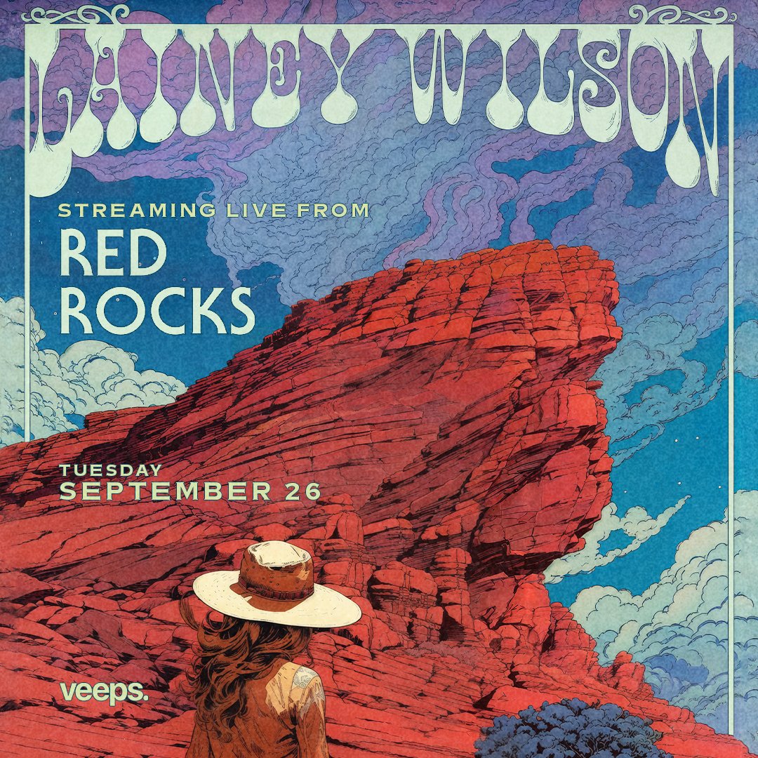 I can’t wait to take on <a href="/RedRocksCO/">Red Rocks Park & Amphitheatre</a>! Make sure to grab your tickets cause they’re going fast! Can’t make it there in person? I’m bringing it to y’all, so tune in from anywhere in the world to catch the livestream of my performance on <a href="/Veeps/">Veeps</a>. veeps.events/lainey_wilson