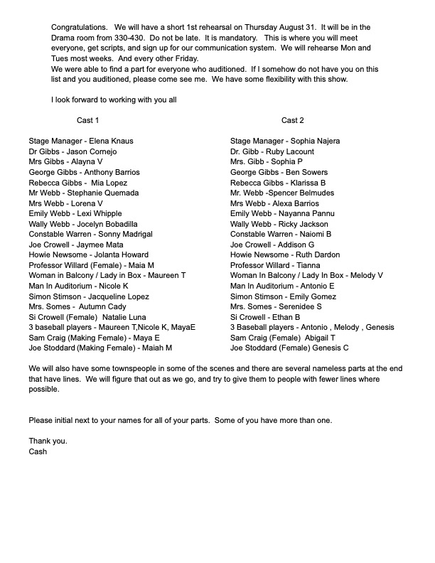 Colony_Theater's tweet photo. Ok All.  Here is the Cast List.  Congrats.  First rehearsal 330-430 Thurs. https://t.co/8GcQoC3IKP