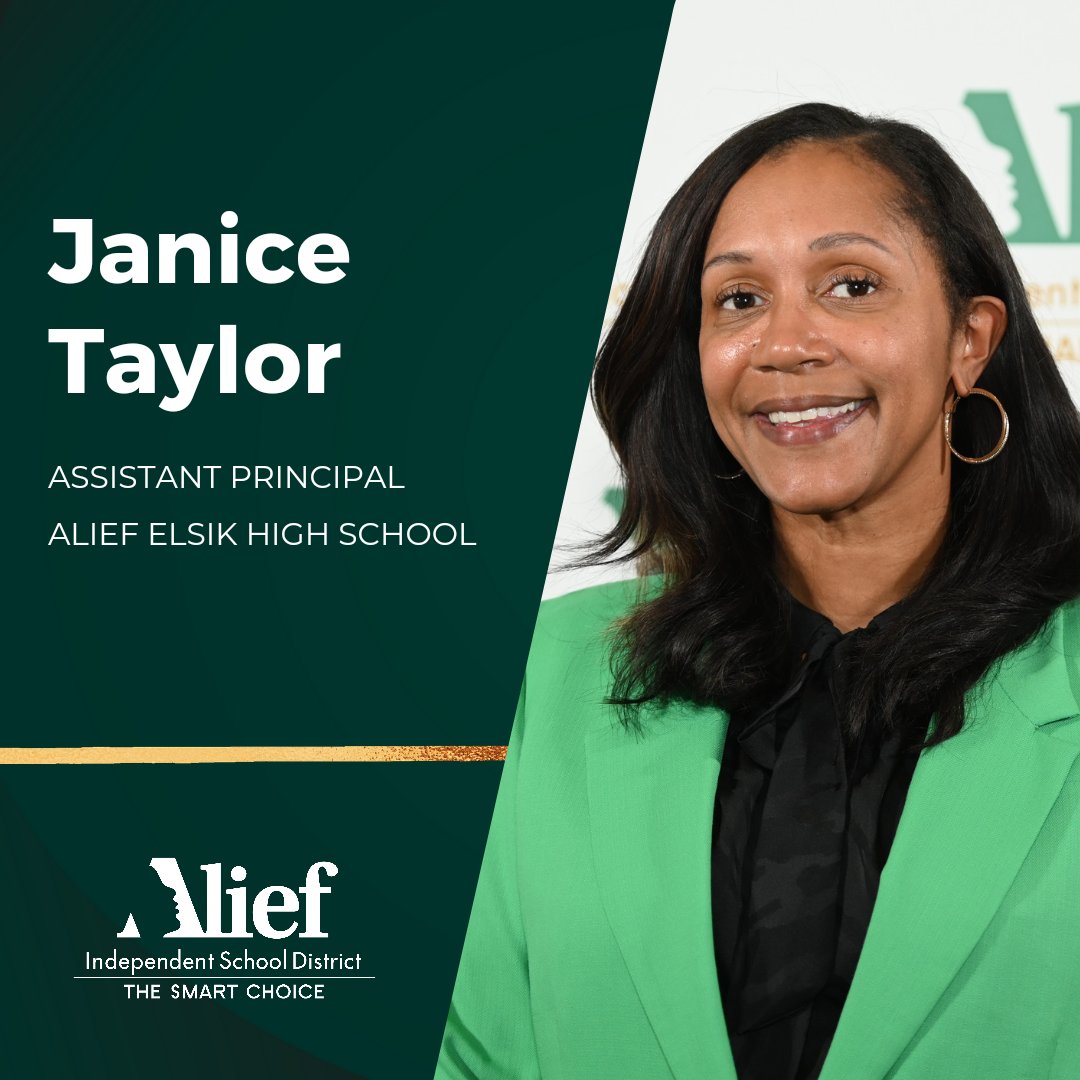 AliefISD's tweet photo. Congratulations are in order for Janice Taylor as she will be Assistant Principal of Accountability at Elsik HS. Janice looks forward to continuing to work with the school community and stakeholders to impact Elsik High School positively. https://t.co/znGuSO8j9M