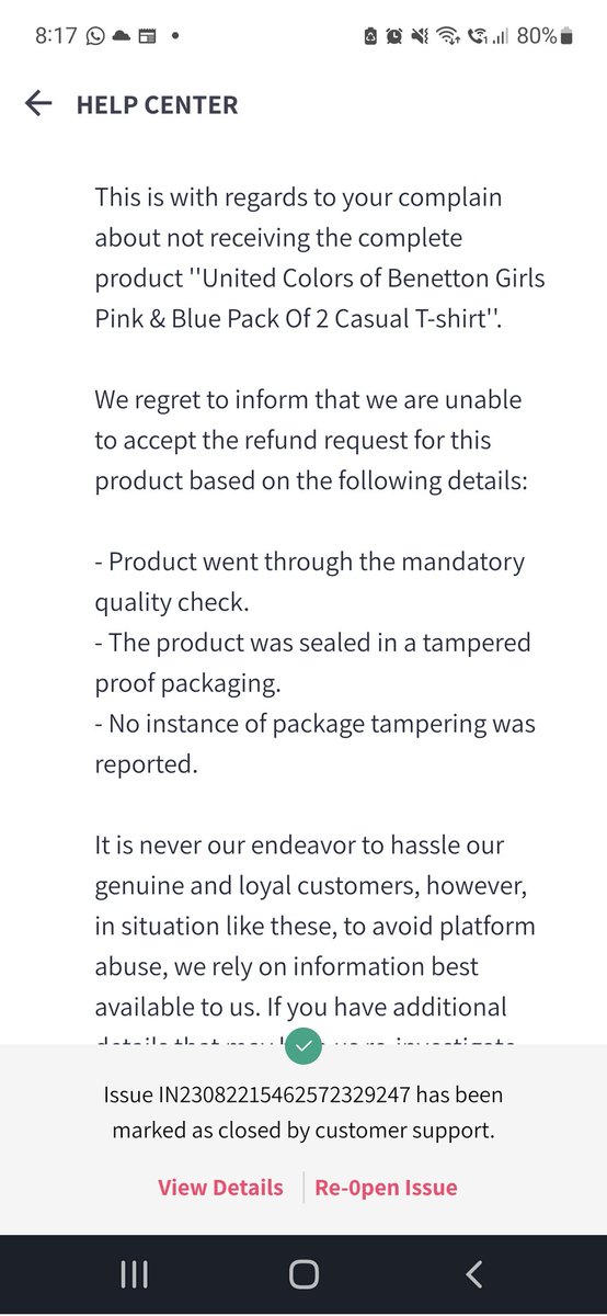 simranah's tweet photo. My @myntra shopping experience from hell. I ordered a large number of items from there. 4 were supposed to delivered on a single day. Only one package arrived with 2 items. I kept waiting for the the remaining 2 but it didn't show up. But the app marked it as delivered! https://t.co/eMMkXupftd
