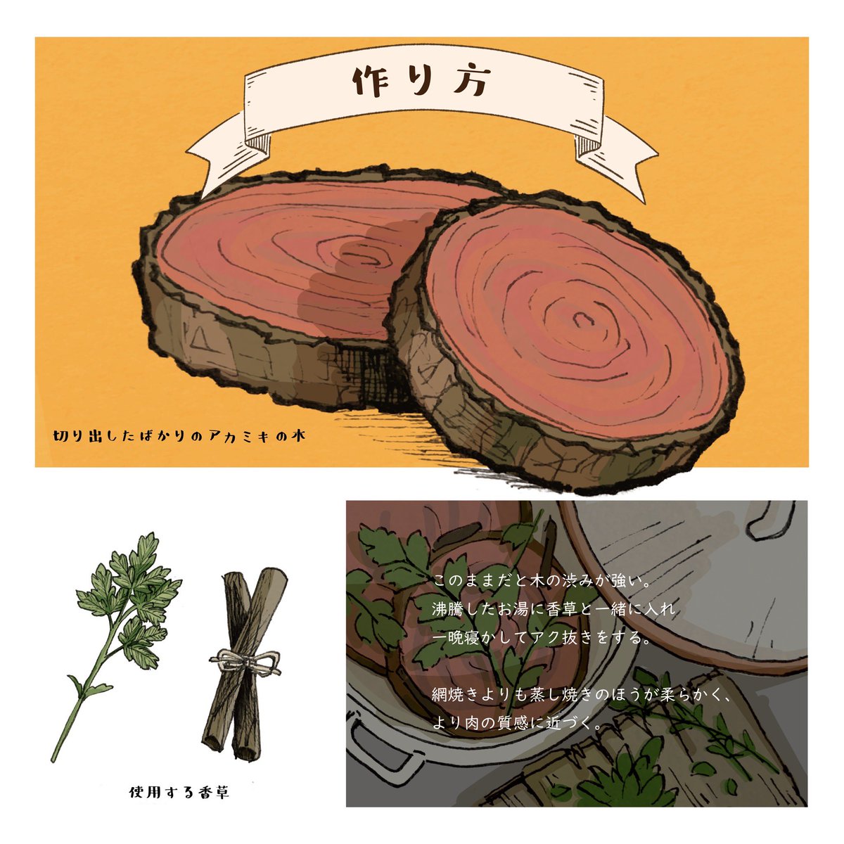 「切り株ステーキ 」|遊ハち(5/20デザフェス)のイラスト
