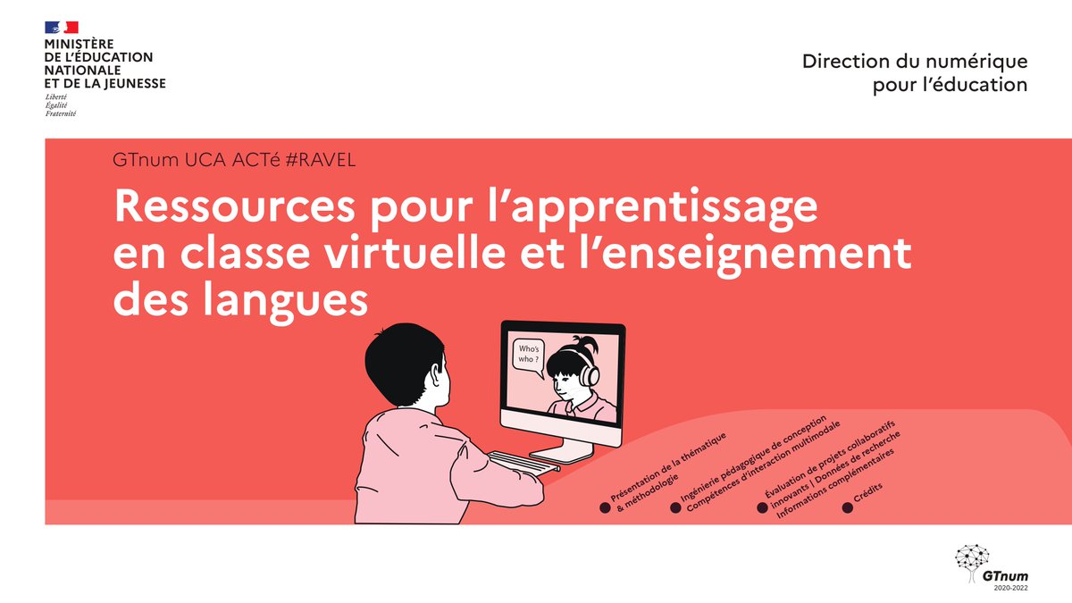 Usages_TICE's tweet photo. 🔍Ressources pour l’apprentissage en classe virtuelle et l’enseignement des langues disponible sur l'Agence des usages
➡️Découvrez les productions et données de recherche du #GTnum UCA ACTé #RAVEL
@reseau_canope  @Edu_Num 
https://t.co/9c9AUWBdFV https://t.co/yVSBAL2EOH