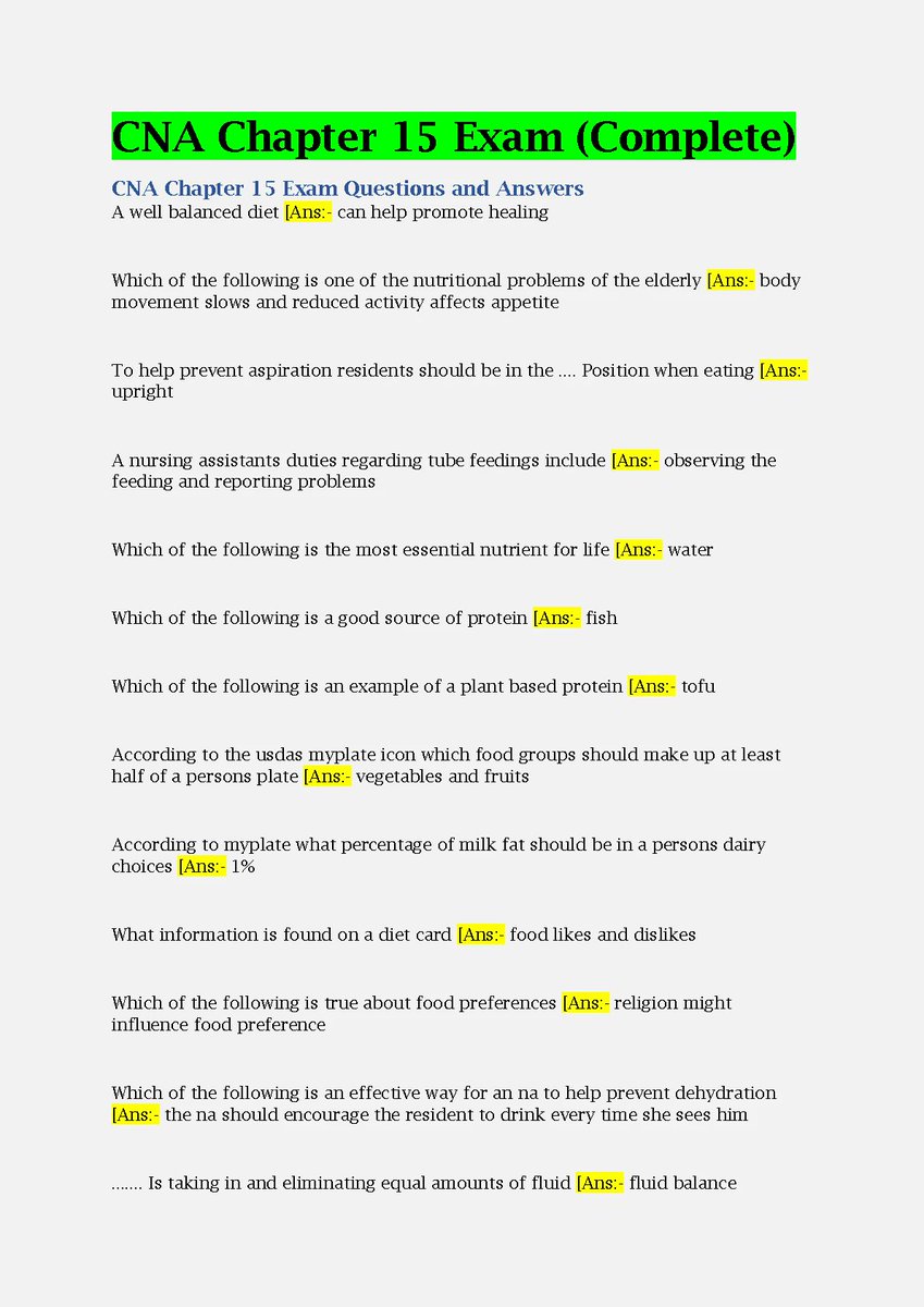 waanpeace32's tweet image. CNA Chapter 15 Exam Latest Updated Version 2023 #cnachapter15exam #latestupdatedversion #fliwy 
fliwy.com/item/377644/cn…