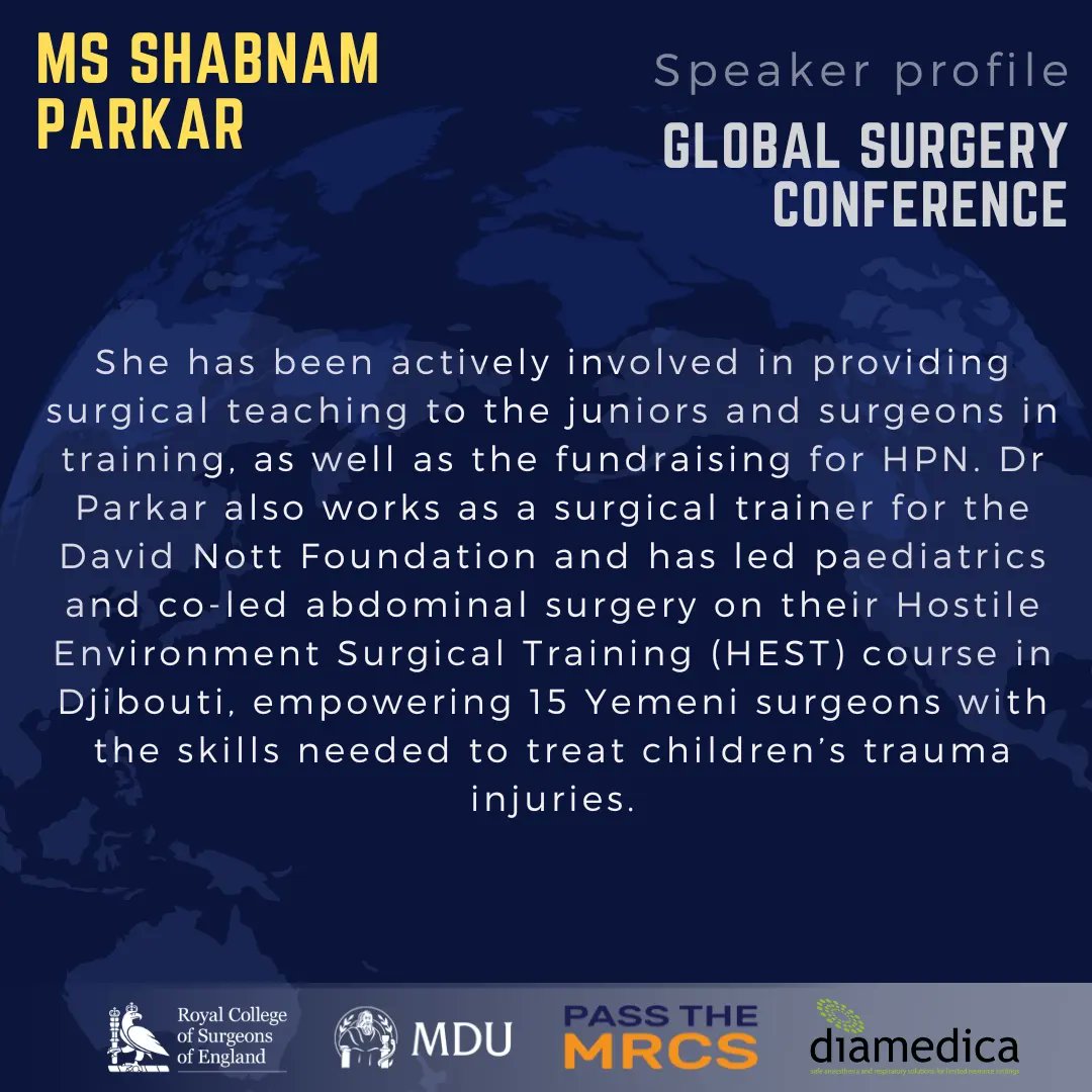 We are proud to announce our next speaker for our International Global Surgery conference on September 9th : Ms Shabnam Parkar!🗣🌍

Swipe to read more about our esteemed speaker's accomplishments and laurels. ✨️

Get your tickets here:
eventbrite.co.uk/e/650819848687