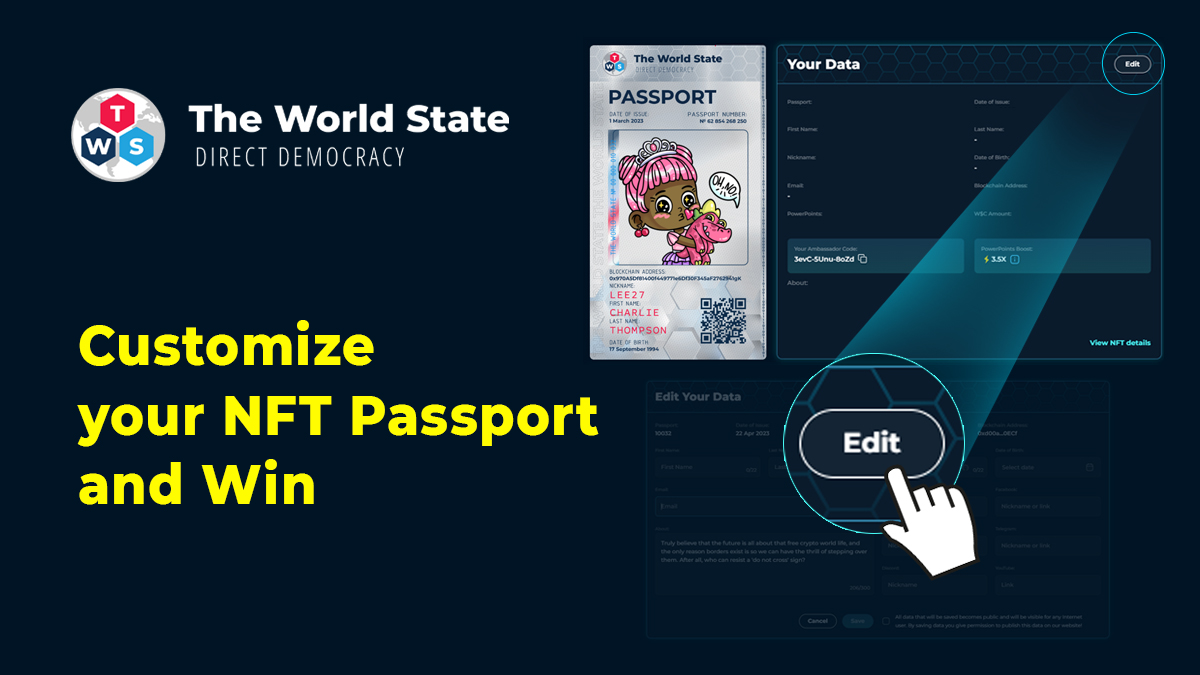 Customize your NFT Passport - easy, free, and beneficial!
Fill out your details in the 'My Citizenship' section of the TWS App to participate in all raffles and airdrops. 
Starting September, raffles will only be for holders who've provided at least:
✅Nickname
✅Email
✅Link to