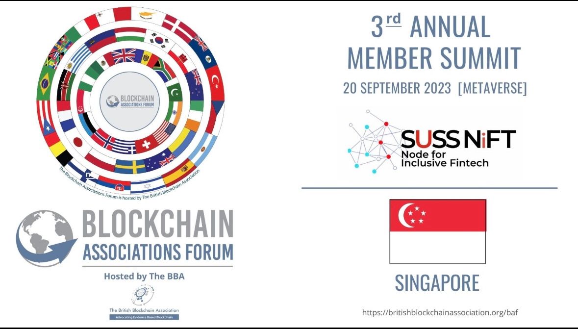 📢 SUSS Node for Inclusive FinTech (NiFT) will represent SINGAPORE 🇸🇬 at the BAF’s *3rd* Annual Member Summit.

🎤 On behalf of SUSS NiFT, <a href="/DavidKChuenLEE/">David LEE Kuo Chuen</a> will represent Singapore at the Summit and speak about the future of Web3 in the region 🇸🇬.

🌐 Blockchain Associations Forum
