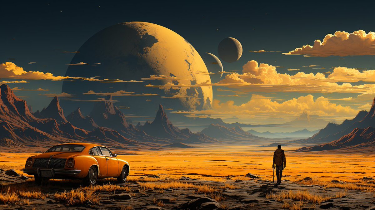 techhalla's tweet image. 🎨🏞️ Do you want to create these amazing images that depict loneliness in a simple way? Here&apos;s the key!👇

📃 one person by [place] | dark landscape background; panoramic scale | anime art and detailed skies | [keyword]punk | RTX on | monochrome [color] --ar 16:9

⚙️ Choose the…