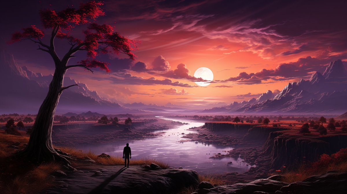 techhalla's tweet image. 🎨🏞️ Do you want to create these amazing images that depict loneliness in a simple way? Here&apos;s the key!👇

📃 one person by [place] | dark landscape background; panoramic scale | anime art and detailed skies | [keyword]punk | RTX on | monochrome [color] --ar 16:9

⚙️ Choose the…