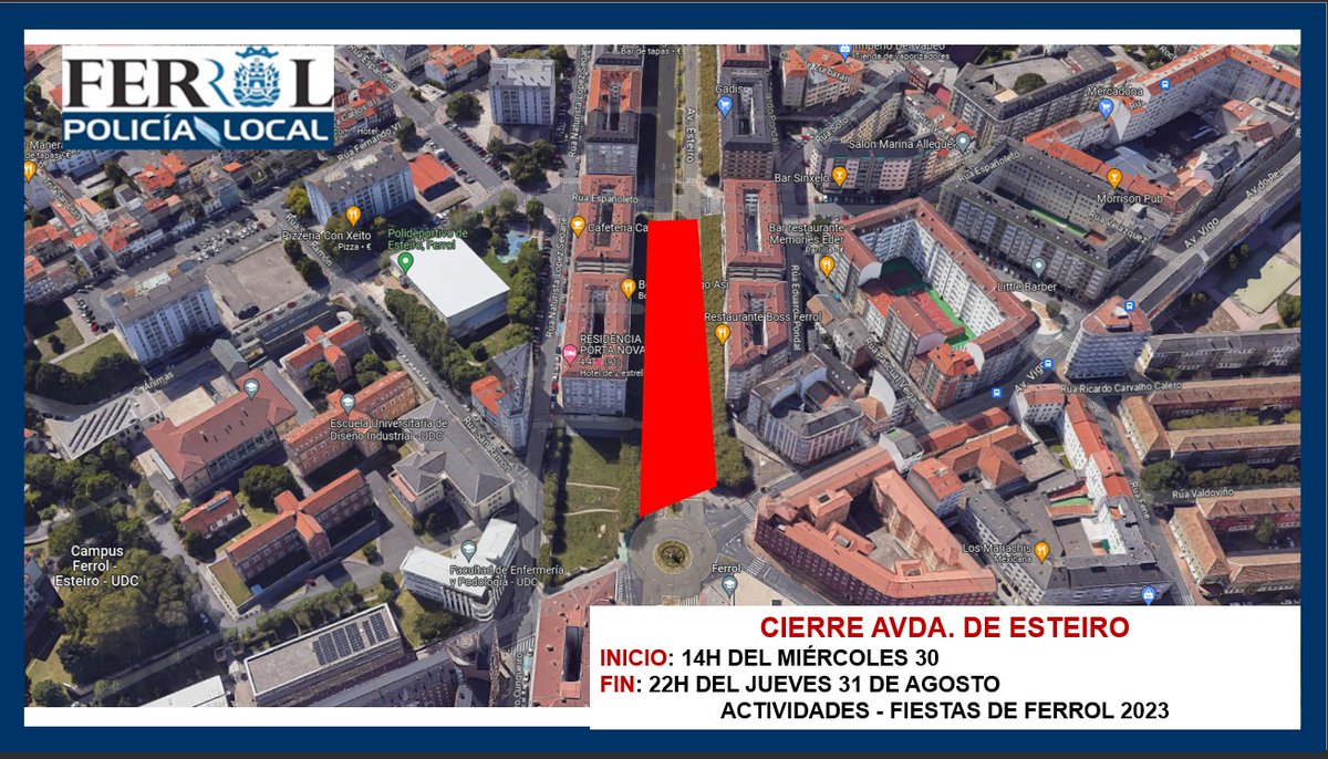 FerrolOficial's tweet photo. ⚠️ Atención!! Restricións de tráfico nos próximos días polas Festas de #Ferrol @ferrol092
⭕️ Desde hoxe ás 14 horas ata mañá xoves ás 22 horas, peche de parte da avenida de Esteiro
⭕️ Mañá, xoves, peche de estradas na zona do porto polos fogos de San Ramón e a #Olympus https://t.co/Gto8AydAUH
