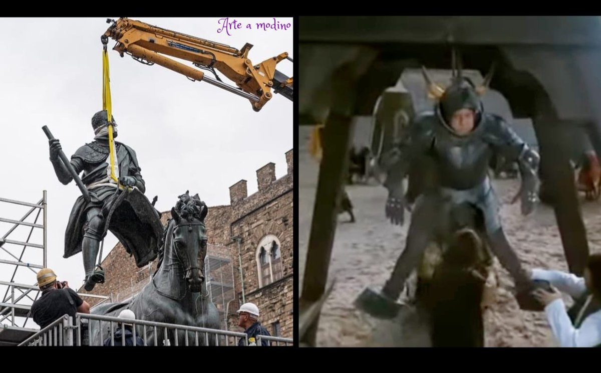 Arteamodino's tweet photo. - Che faccio... mollo?
- MOLLI!
A #Firenze, dopo un complesso restauro, è stata riposizionata la statua equestre di Cosimo I realizzata dal #Giambologna.
#arte #statua #statuaequestre #cosimoidemedici #piazzasignoria #fantozzi #superfantozzi https://t.co/MSiMbiPz9C