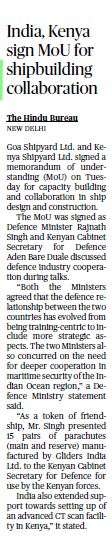upsc_vikhyat's tweet photo. DATE-30-08-2023

India and Kenya have signed a Memorandum of Understanding (MoU) to collaborate on shipbuilding projects. This partnership is set to further strengthen ties between the two countries. #India #Kenya #Shipbuilding #Collaboration https://t.co/X5YGQ6pT3K