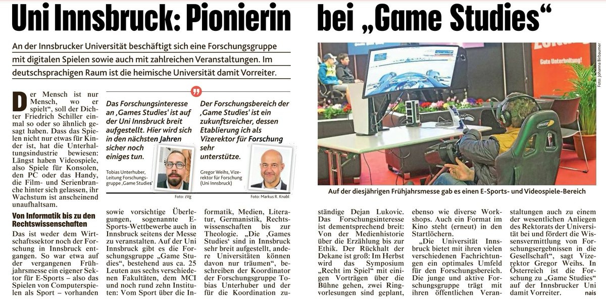Vielen lieben Dank an <a href="/nadine_isser/">nadine</a>, die diesen schönen Artikel in der heutigen Krone über die Forschungsgruppe Games Studies an der <a href="/uniinnsbruck/">@uniinnsbruck@social.uibk.ac.at</a> geschrieben hat.