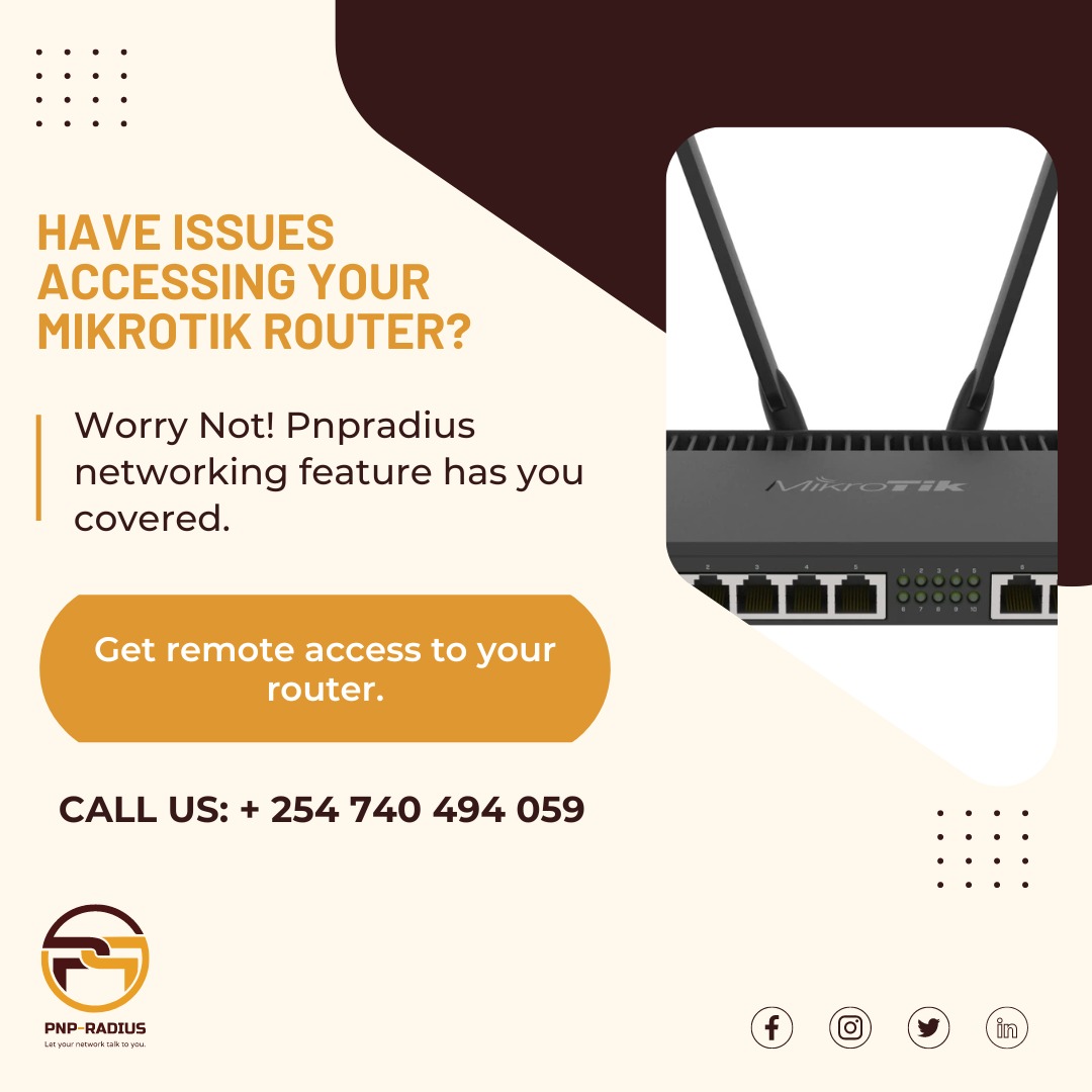 Pnpradius's tweet image. Accessing your Mikrotik router shouldn&apos;t be a headache!!!
Pnpradius gives you remote access to your router without the need for an on-site visit, and effectively address any arising issues.
Visit pnpradius.com
#NetworkingWednesday #ConnectivitySolutions #RadiusHacks
