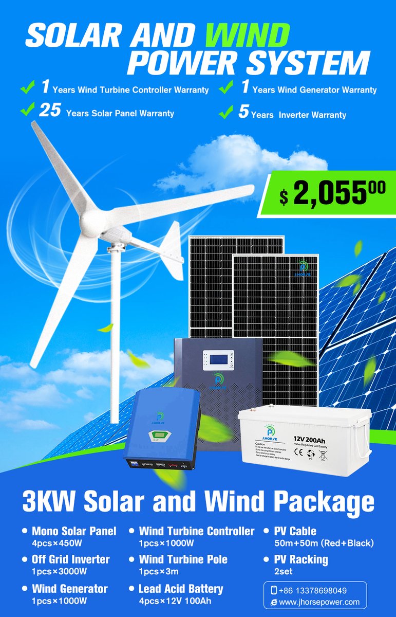 Jhorsepowers's tweet image. HOT SALES__SOLAR AND WIND POWER SYSTEM
We have a range of turbines in stock to select from, from the robust 100W 12V series right up to the 400KW 360V series.
Visit our website: jhorsepower.com
#cleanenergy #RenewableEnergy #windsystem #solarpowersystem #jhorse