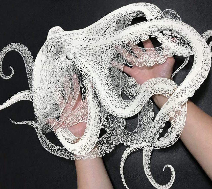 Masayo Fukuda, contemporary master of kirie, or Japanese paper-cutting, crafting hyper detailed creatures from single sheets of paper #WomensArt