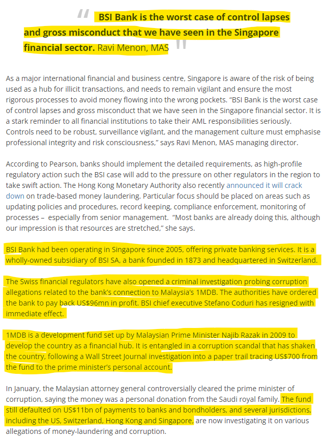 ParrotCapital's tweet photo. #BSIBank / #BSIOverseas had such horrific behavior in Singapore that the #MAS smackdown is breathtaking to read.
With ties to the #1MDB scandal, note that highlighted jurisdictions are all major #Bitcoin / #crypto hubs.
Which leads us to our next 1MDB tie...π https://t.co/H73DsIR2ku
