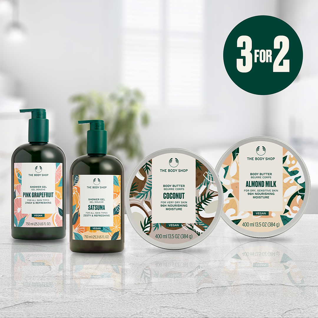 TheBodyShopSA's tweet image. Give your body some well-deserved love and pampering with The Body Shop's 250 ml body butters, body scrubs, and shower gels – now on 3 for 2! 🤍💚🤎
Shop in store or online: bitly.ws/Ttj9

#TheBodyShopSA #ChangemakingBeauty #3for2