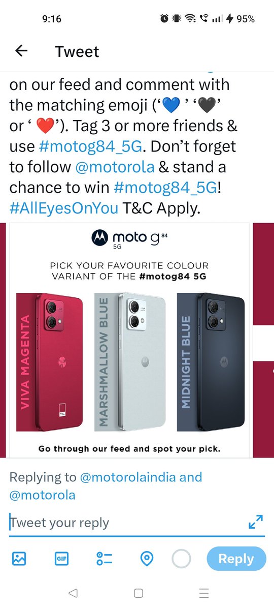 Kirti Gupta (@kirtiumang1996) on Twitter photo <a href="/motorolaindia/">Motorola India</a> <a href="/motorola/">Motorola</a> :- 💙
Wow i love this shade . It's amazing . I love Motorola brand smartphones which comes with amazing features with affordable price . 😘😘😘
Thanks for contest participation done on all handles .
#motog84_5G
#AllEyesOnYou
<a href="/motorolaindia/">Motorola India</a>
<a href="/UmangGupta888/">Umang Gupta</a>
@tarunassingh06 <a href="/motorolaindia/">Motorola India</a> <a href="/motorola/">Motorola</a> :- 💙
Wow i love this shade . It's amazing . I love Motorola brand smartphones which comes with amazing features with affordable price . 😘😘😘
Thanks for contest participation done on all handles .
#motog84_5G
#AllEyesOnYou
<a href="/motorolaindia/">Motorola India</a>
<a href="/UmangGupta888/">Umang Gupta</a>
@tarunassingh06