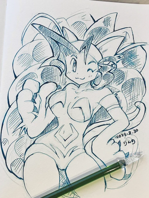 セリアのガラスペンとインクでフェリシアさん 