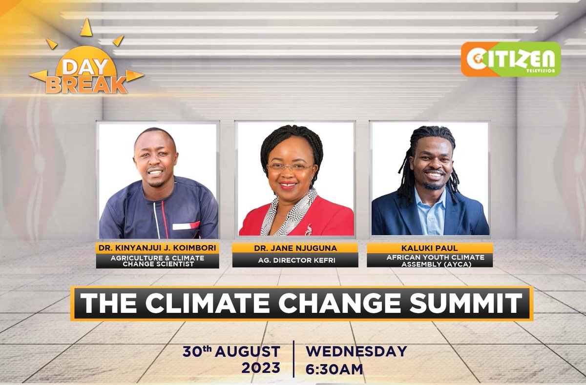 This morning on <a href="/citizentvkenya/">Citizen TV Kenya</a> , <a href="/KalukiPaul/">KalukiPaul | NbS Consultant🌱| Impact Storytelling</a> who is head of exhibitions at AYCA will speak about how Exhibitions is achieving AYCA’s objectives during tha African Youth Climate Assembly, <a href="/AfClimateSummit/">Africa Climate Summit</a> and beyond . Tune in 

#AYCAssembly2023 #ACS23 #AYCA2023