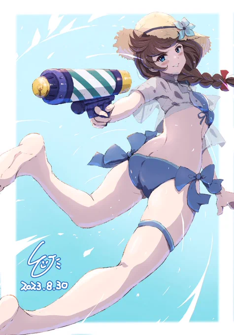 『提督、見つけたよ!覚悟ッ!・・・ふふっ、なんてね(*'ω`*)』時雨ちゃんが水鉄砲で提督と演習中のようです!#艦これ #時雨 