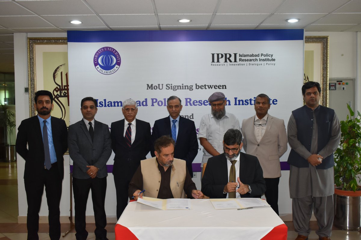 IPRI_Pak's tweet photo. IPRI Updates|
We have recently signed an MoU with @CUIofficial
to cooperate on research and academic collaborations of both institutes. We look forward to the fructification of our partnership. https://t.co/EFMegLfhaD