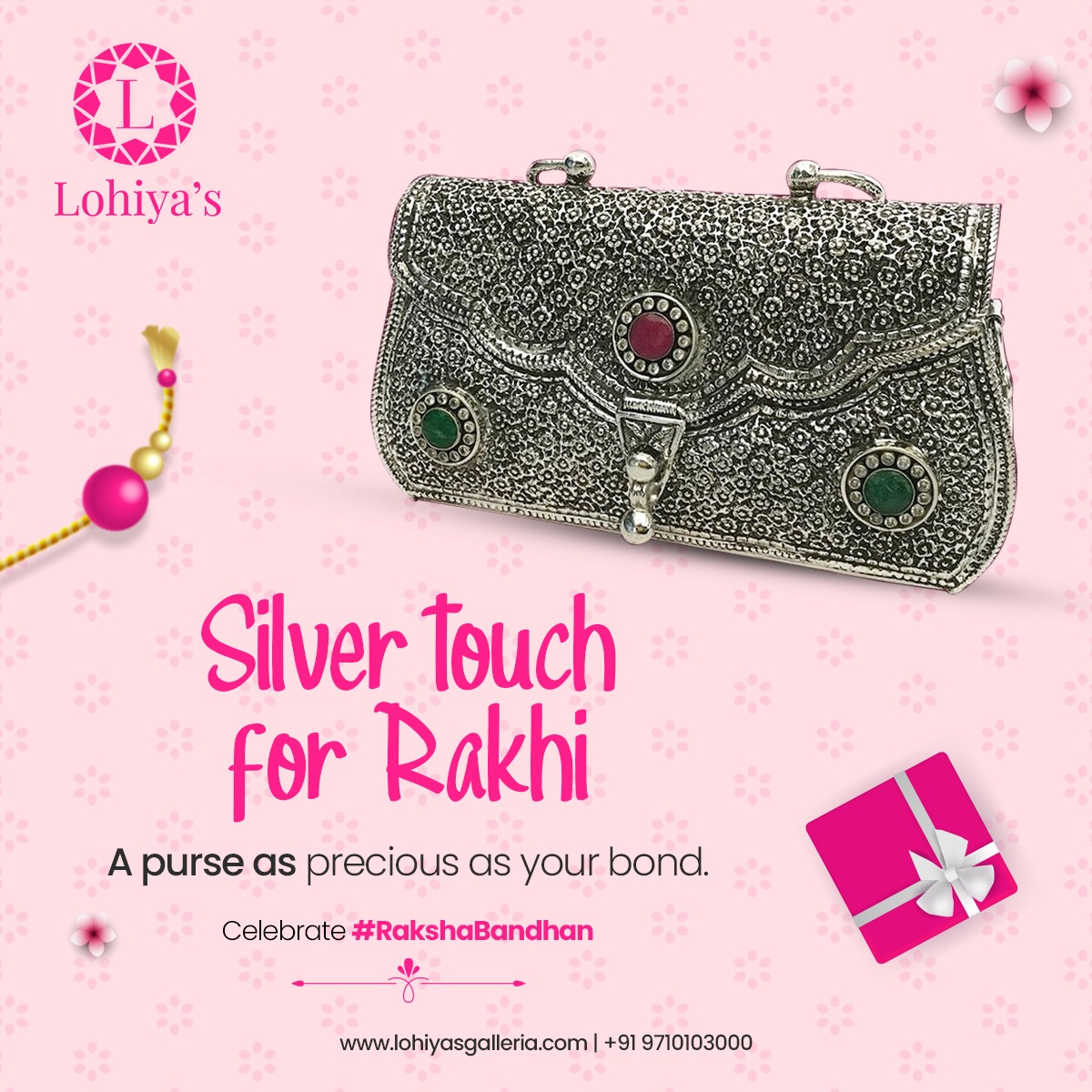 Add a touch of elegance to this Rakhi with our exquisite silver purse from Lohiyas Galleria! 🎁✨ 
.
To Order this contact - +91 97101 03000
.
#LohiyasGalleria #RakhiGifting #JaipurFashion #SilverElegance #HandbagHeaven #SisterlyLove #JaipurShopping #RakhiJoy