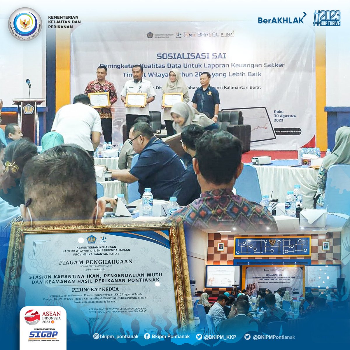 bppmhkp_pnk's tweet photo. Penghargaan Diberikan oleh Kepala Kanwil DJPB Kalbar Bpk. Kukuh Sumardono Basuki dalam kegiatan Sosialisasi/Refreshment SAI, Peningkatan Kualitas Data dan Penyampaian Laporan Keuangan Satker Tingkat Wilayah Tahun 2023. https://t.co/0JRQWqDr2e