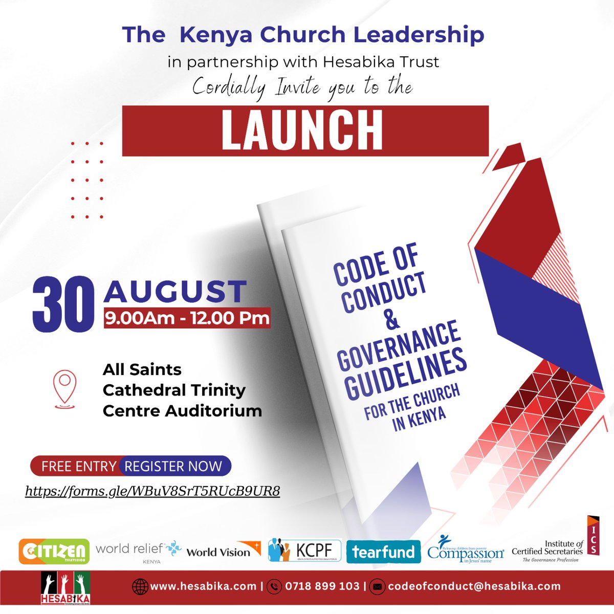 EAK_Kenya_'s tweet photo. The day is finally here!!

Be part of the history at All Saints Cathedral from 9:00am as we Launch the Code of Conduct and Governance Guidelines for the Church in Kenya.

@hesabika https://t.co/TIKKEk34dd