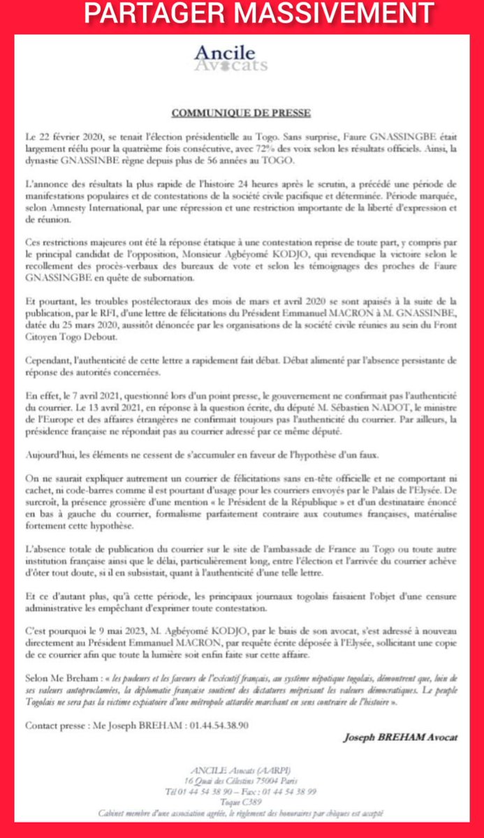 #Togo <a href="/EmmanuelMacron/">Emmanuel Macron</a> <a href="/MinColonna/">Catherine Colonna</a> <a href="/officialABAT/">Bola Ahmed Tinubu</a> 
<a href="/antonioguterres/">António Guterres</a> 
<a href="/SecBlinken/">Secretary Antony Blinken</a> 
<a href="/SevimDagdelen/">Sevim Dağdelen</a> 
<a href="/ONUGeneve/">ONU Genève</a> 
Les africains désirent le respect de leurs souverainetés et de leurs aspirations. Savoir qu'un dictateur est cramé dans les urnes et le maintenir crée la colère legitime.