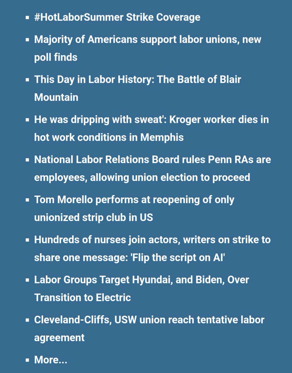 mattalley413's tweet photo. #BlueCollarWriter Labor News Update 8/30/2023:
https://t.co/fzHLDC3EpH
If you enjoy and support what we do, please consider donating to our #SummerOfSolidarity fundraiser: https://t.co/71HCqbGmIR
#1u #StrikeSummer #UnionStrong #UnionYes
@tmorello @steelworkers @NLRB https://t.co/ZvSUvvTaLT