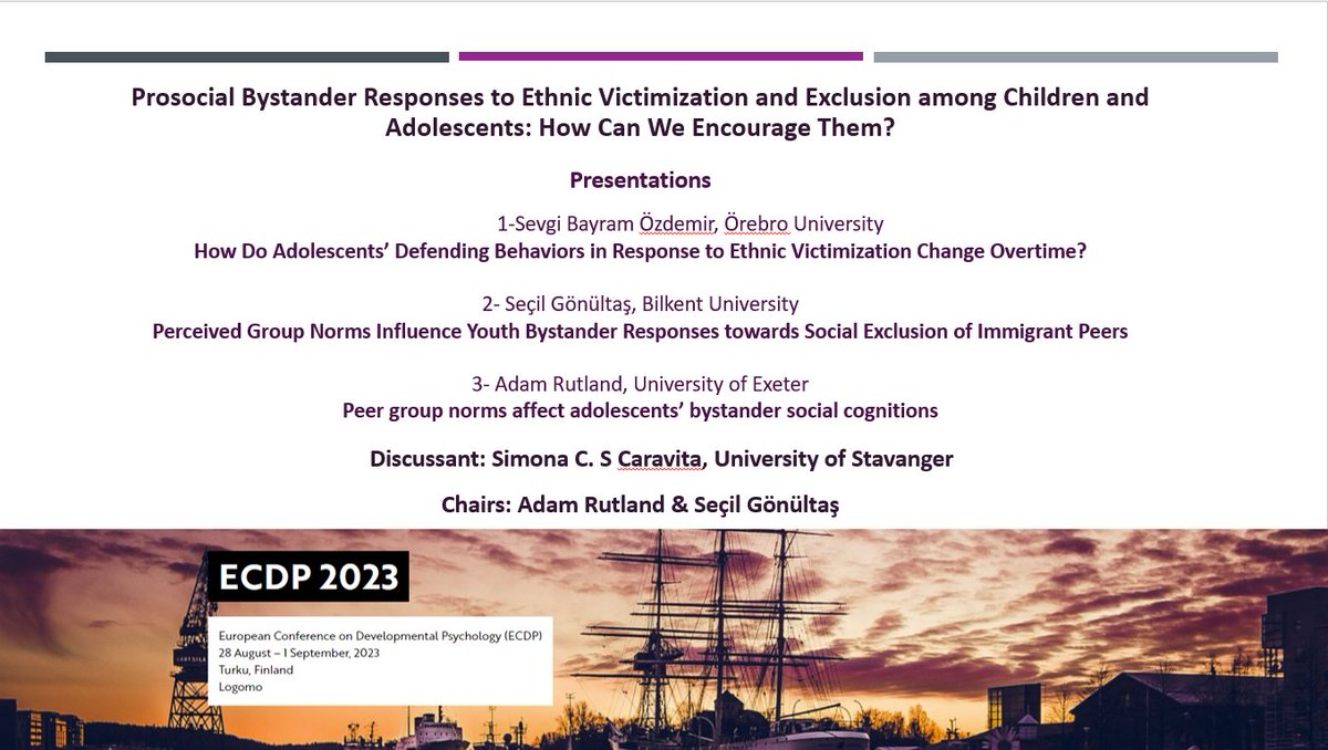 📣Hello folks🙂Please join us at our symposium on 'Prosocial Bystander Responses to Ethnic Victimization and Exclusion' today at 14:00 pm in LOGI 1 <a href="/ecdp2023/">ECDP 2023</a>
