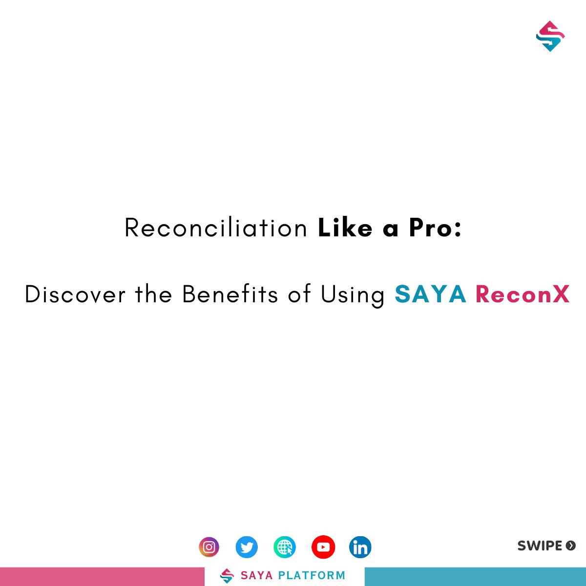 SAYA_Platform's tweet photo. #Discover #Top5 | #SAYAReconX
#MakingBusinessEfficient #SayaPlatform #reconciliation #Fintech #Rs200 #likepro #speed #Wishing #millions #time #ML #noerrors #data #limitless #grow #solution #needs #userfriendly #operations #levels #accuracy #scalability #costeffective #savemoney https://t.co/P2lPGtLc27