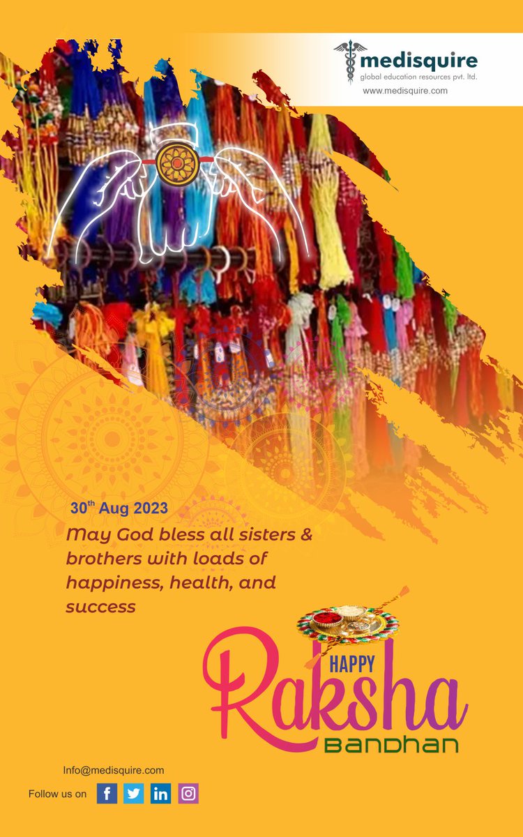 MedisquireGER's tweet photo. Medisquire We Wish you a Happy Raksha Bandhan, 2023. 

"Brothers and sisters are as connected as hands and feet."

#psychology #mentalillness #meditation #health #healthylifestyle #neurology #mentalhealthawareness #healing

Our Website : 
https://t.co/NcZTcr3nPw https://t.co/7Y92d93LEk