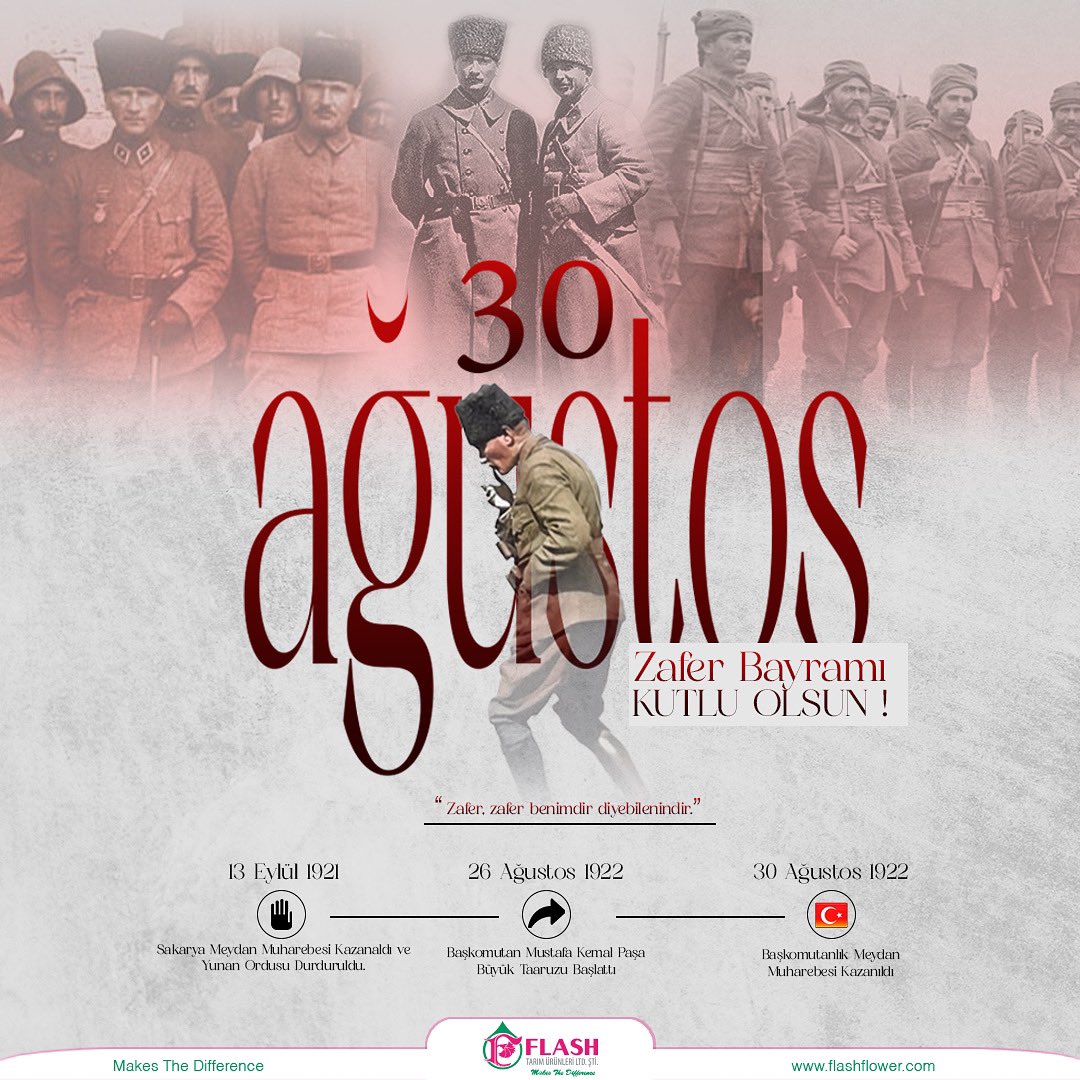 30 Ağustos Zafer Bayramımızın 101. yılında Mustafa Kemal Atatürk başta olmak üzere tüm kahramanlarımızı saygı, minnetle ve özlemle anıyoruz 🇹🇷

#30AgustosZaferBayrami #30ağustos