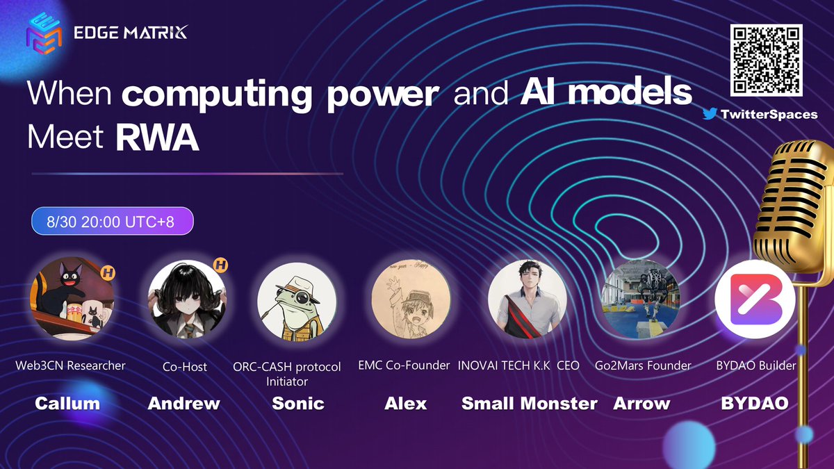 EMCprotocol's tweet photo. 🎙 Join us for the #EMC Twitter #AMA 

Ask Everything You Want To Know:

✅Fusion of computing power and RWA
✅Integrate AI model with RWA
✅How to Earn More by Joining EMC Hub

🕰 30th July at 8:00 PM UTC+8
📌 Set reminder: 
https://t.co/vNpvkVnjzK https://t.co/QGff1qaPge