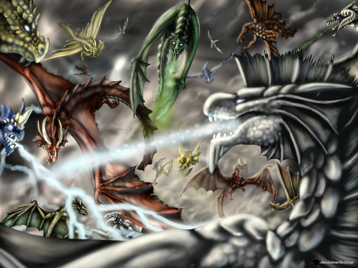 Jeenakatarox's tweet photo. The largest drawing I've ever completed, with a SAI file size of 360 MB and a PNG size of almost 10 MB... an epic dragon battle. Soon to be a red bubble design https://t.co/cxt8h7EVmB