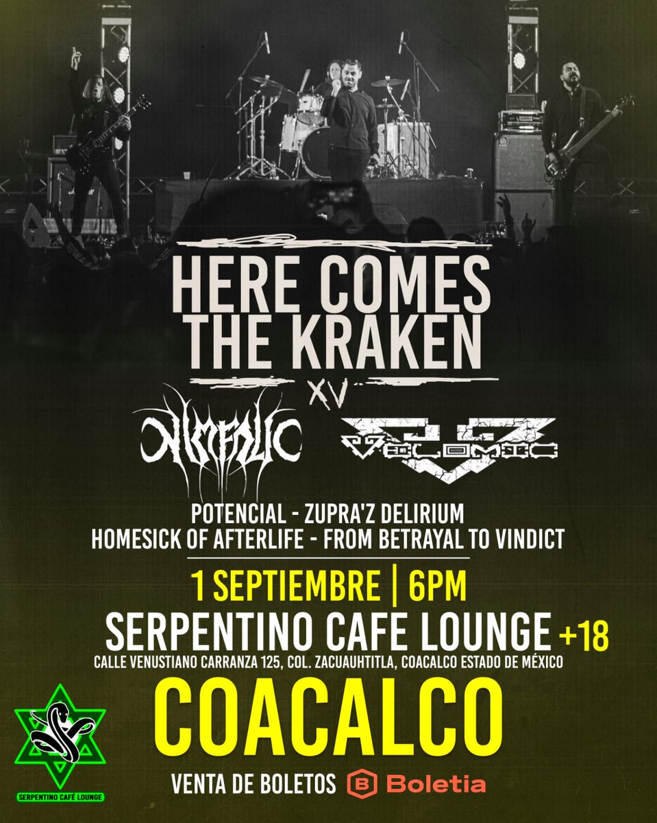 Nos vemos este viernes con <a href="/HCTK/">Here Comes The Kraken</a> en Coacalco 🤘🏻🤘🏻🤘🏻
