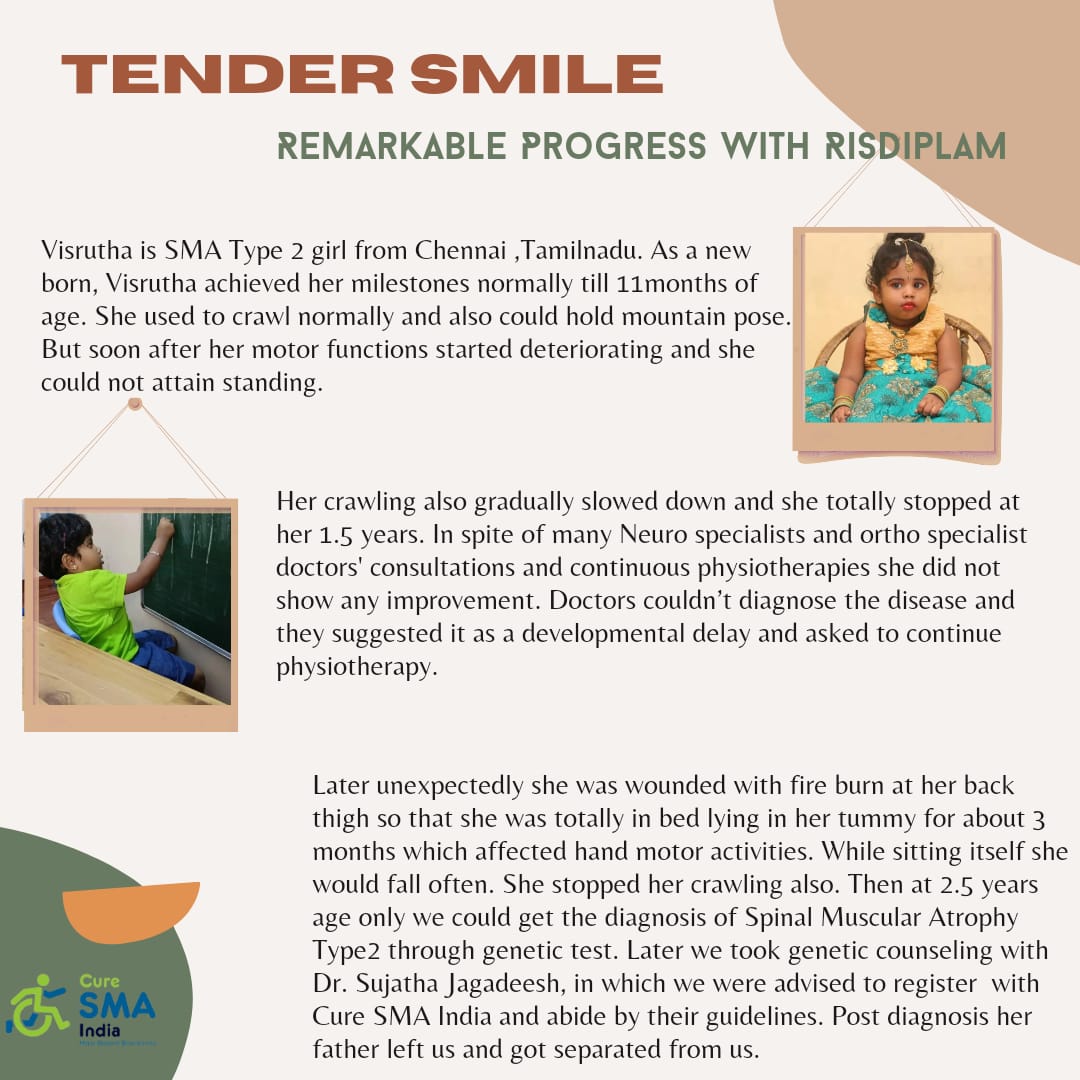 curesmaindia's tweet photo. #SMAjourney with #Evrysdi #Risdiplam : 
🌟 Amazing progress for Visrutha, a 5.5-year-old from Tamil Nadu, thanks to Risdiplam! She's regained her crawling ability and is on a positive journey of improvement. Let's support and encourage this brave young princess. 🙌
#SMAawareness
#BattleAgainstSMA  #RisdiplamSuccess #LittleWarrior
@Roche @rocheindia @mkstalin