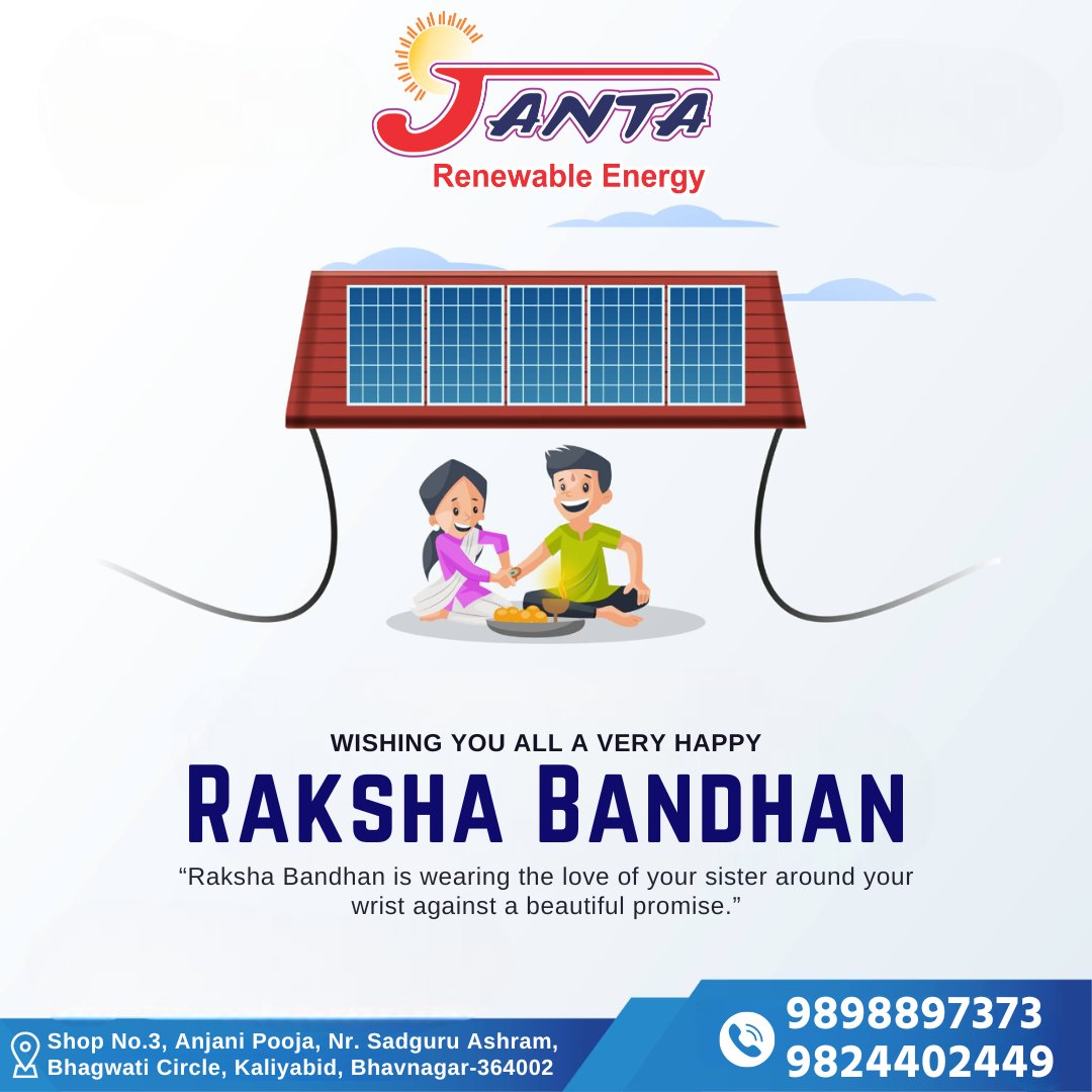 ' HAPPY RAKSHABANDHAN !! '✨ #HappyRakshaBandhan #rakhi #celebration #solarrooftop #Solarsystem #budget #friendly #solar #JANTA #renewable #energy #solarpower #solarpanels #natural #ecofriendly #saveelectricity #solarenergy #powerplant #plant #Bhavnagar #Gujarat