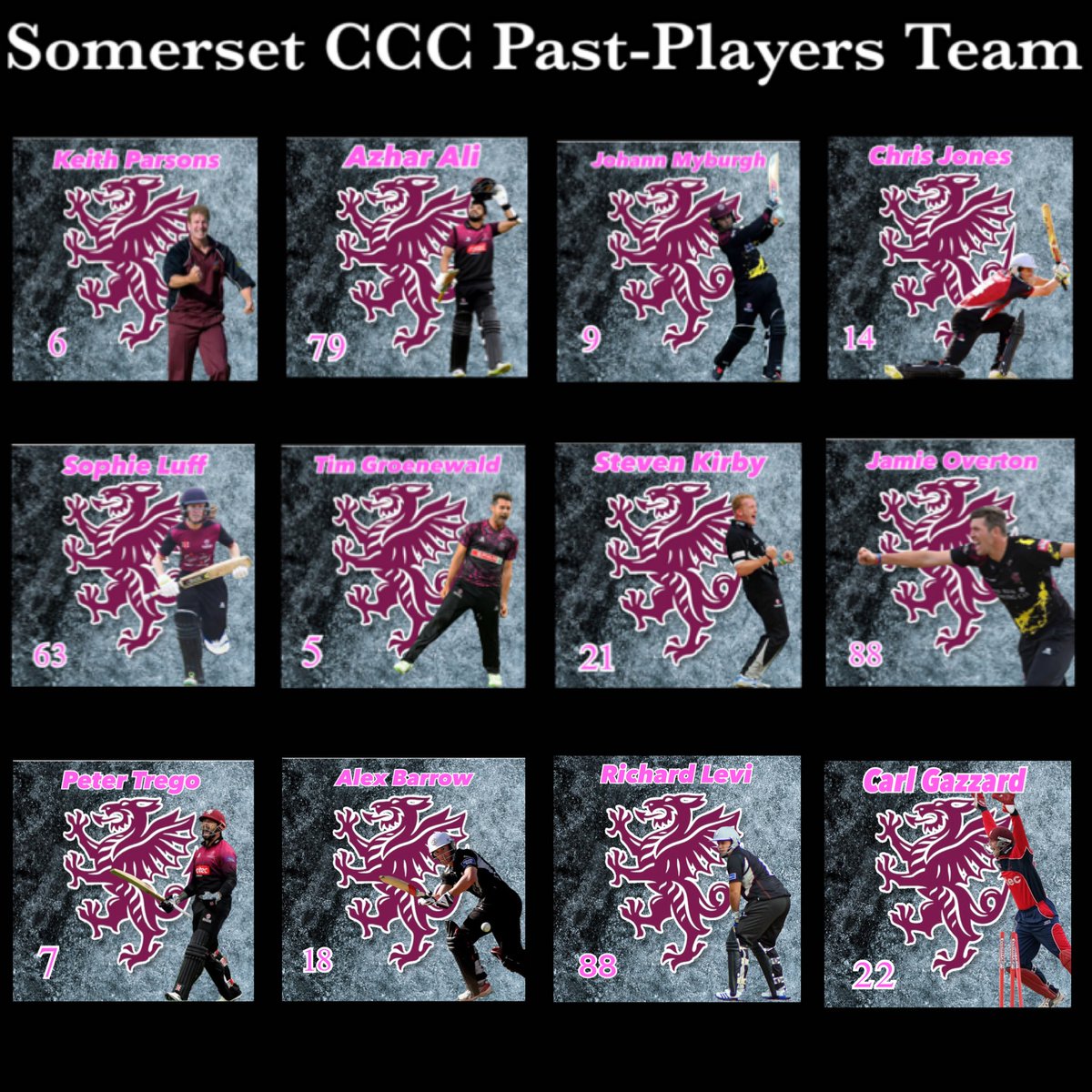 Max’s past-players team to take on the T20 Champions led by Captain Lewis Gregory @SomersetCCC @DevonCricket @CornwallCricket @TauntonsToneFM @SomCricketFDN @somersetpodcast